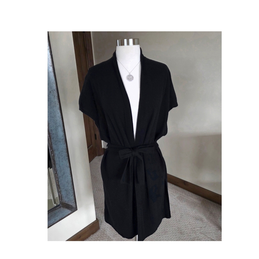 Vince Black Cashmere Wool Blend Long Cardigan with Belt